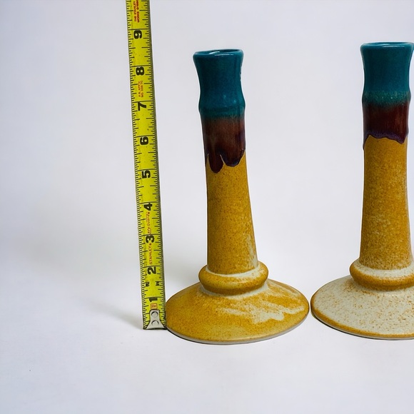 Walt Glass Signed Art Pottery Candlestick Candle Holder Texas Sunset - Picture 9 of 11